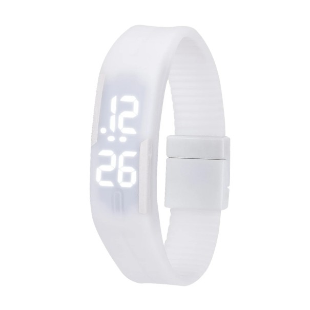 Ceas digital LED pentru copii, ceas colorat din silicon cu ecran tactil, ceas sport modern pentru copii, băieți și fete alb
