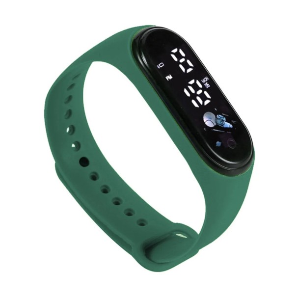 Ceas digital pentru copii cu afișaj LED, ceas colorat din silicon pentru copii, ceas de mână impermeabil, cu oră, dată și temperatură verde