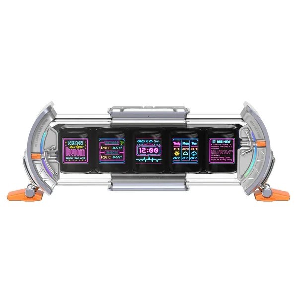 Ceasuri pixelate de birou cu difuzor și display 28,3 x 4,7 x 9,7 cm WiFi și control prin aplicație Argintii Pentru birou de jocuri și decor 1