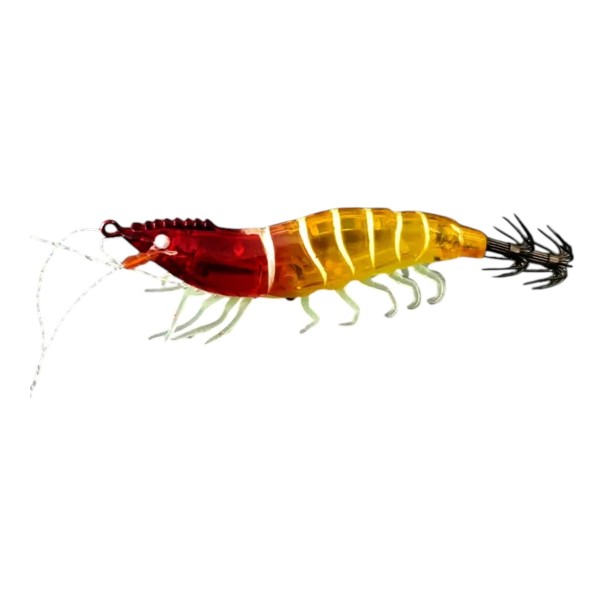 Cebo camarón 10,5 cm Cebo artificial luminoso con corona de anzuelos y patas Para la pesca de calamares, sepias y peces naranja