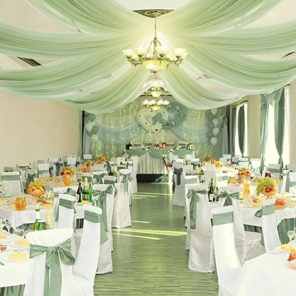 Ceiling Decorative Curtain with Pockets for Rod 75 x 1000 cm Polyester Panel for Wedding Venue Decoration, Parties and Indoor Celebrations green
