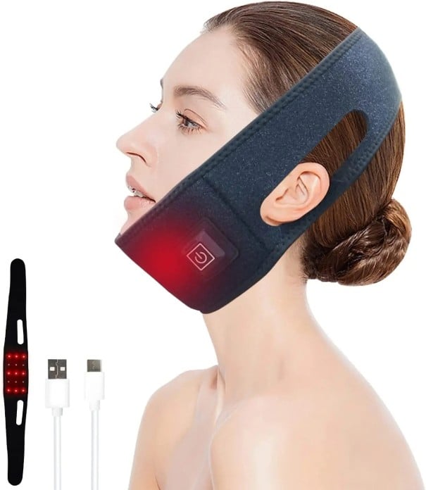 Ceinture Cervicale à Lumière Rouge 78x9 cm Thérapie Lipo Enveloppement contre la Douleur Menton Cou Poignet Bras 660nm 850nm Minuteur 15/30/45 min 1