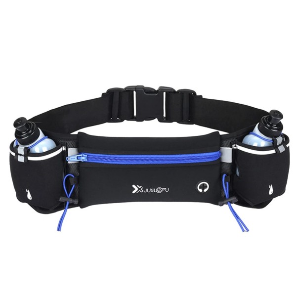Ceinture de course sportive avec bouteilles porte-bouteilles à plusieurs poches étanche éléments réfléchissants ceinture ajustable pour la course et la randonnée bleu