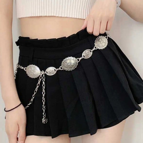 Ceinture de taille pour femme 120 cm style boho ethnique bijou corporel pour maillots de bain robes accessoire de festival bijou de mode argenté