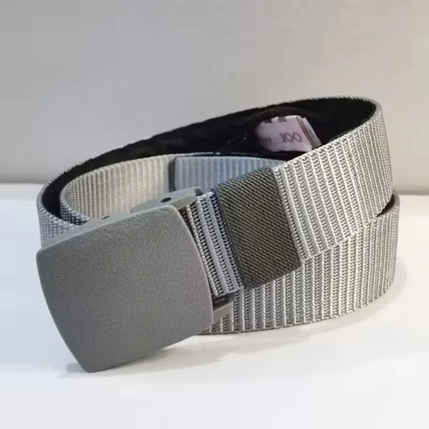 Ceinture de voyage sécurisée 120 cm avec poche invisible zippée Ceinture réglable avec boucle en plastique pour espèces, clés et pièces gris