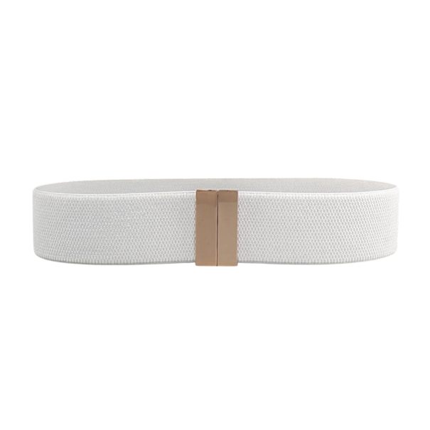 Ceinture élastique large pour femme 65 x 5 cm Boucle en métal doré Ceinture élégante pour robe Affinement de la taille Accessoire stylé blanc