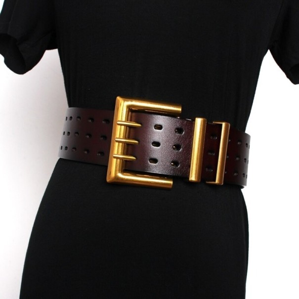 Ceinture en cuir pour femmes L137 marron foncé