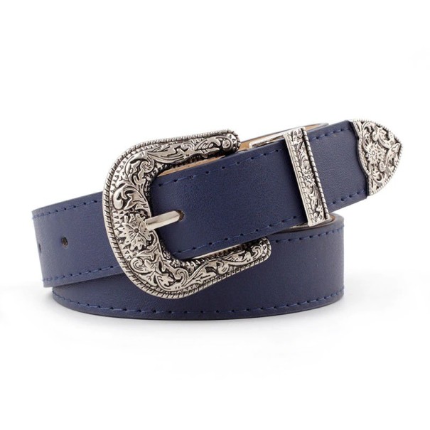 Ceinture en cuir pour femmes L28 bleu foncé