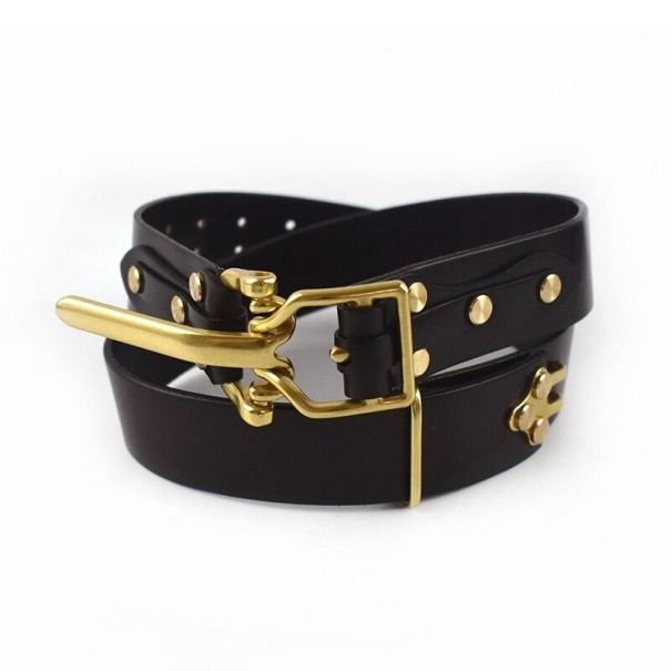 Ceinture en cuir pour homme L447 marron foncé