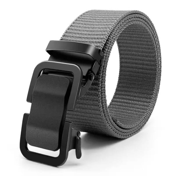 Ceinture en nylon pour homme 120 x 3,5 cm Ceinture réglable solide avec boucle automatique en métal Style sportif outdoor Légère gris