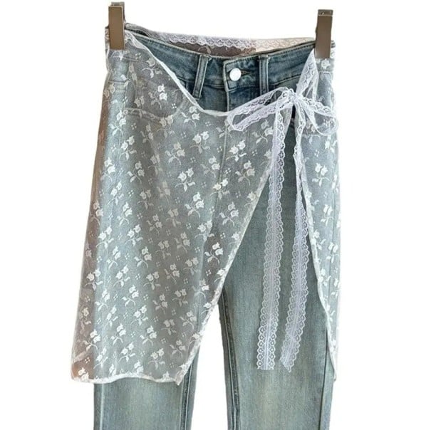 Ceinture en tulle blanc à volants en dentelle 74 x 55 cm Jupe transparente avec des fleurs Superposition élégante sur un pantalon Accessoire décoratif 1