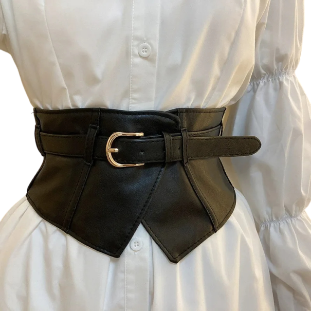 Ceinture large pour femmes en cuir PU Ceinture corset élégante pour robes Silhouette sculptée Accessoire stylé pour tenue féminine noir