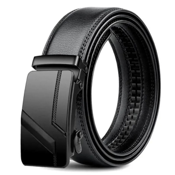 Ceinture noire pour homme en cuir PU 120 x 3,5 cm Ceinture élégante avec boucle automatique en métal Ceinture ajustable pour pantalons Costumes Jeans 1
