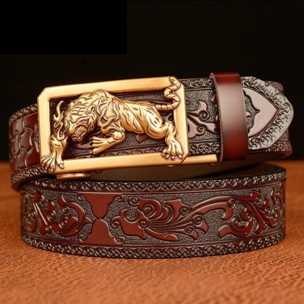 Ceinture pour homme avec tigre L389 café 120 cm