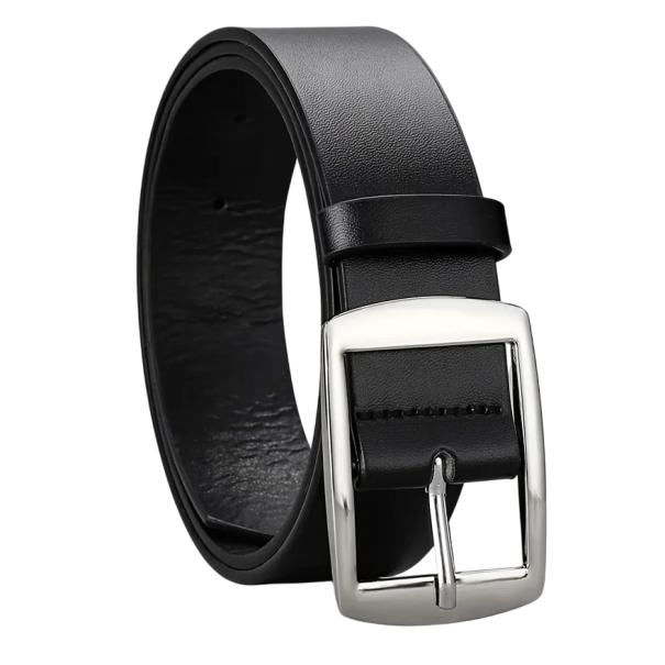 Ceinture pour homme en cuir PU avec boucle en métal Largeur 3 cm Ceinture classique réglable pour pantalon Accessoire élégant pour homme Style moderne noir 117 cm