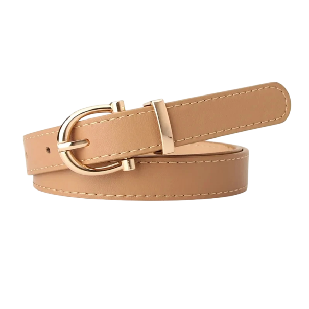 Ceinture simple en cuir PU 105 x 1,8 cm Ceinture élégante pour femmes et hommes avec boucle en métal Ceinture étroite universelle pour robes Pantalons Jupes marron