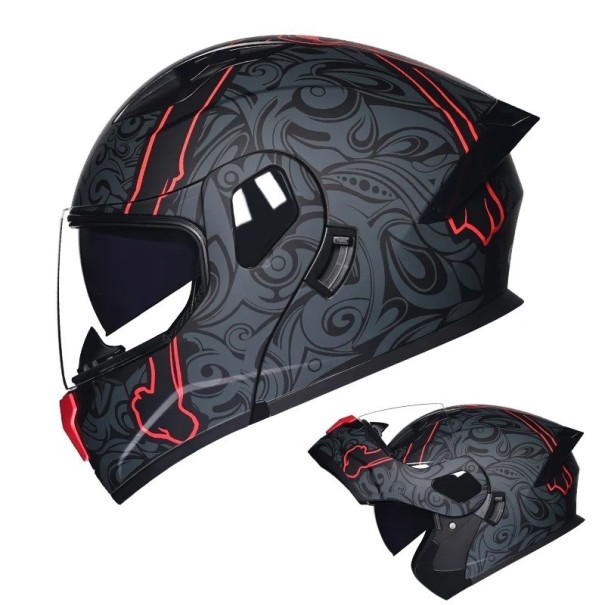 Celoobličejová motocyklová helma unisex výklopná ABS+PC čierna s jednoduchým grafickým vzorom L