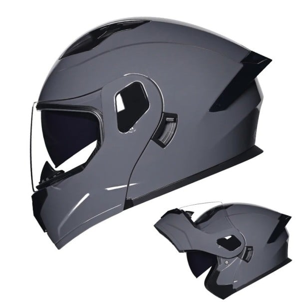Celoobličejová motocyklová helma unisex výklopná ABS+PC jednofarebná cestná ochranná sivá XXL