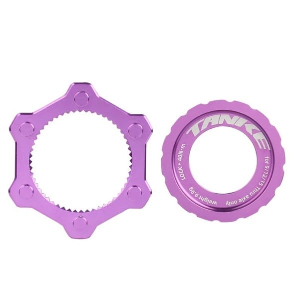 Center Lock uzávěr brzdového kotouče TANKE fialový pro osy 9/12/15 mm s utahovacím momentem 40 Nm pro uchycení na náboj kola 1
