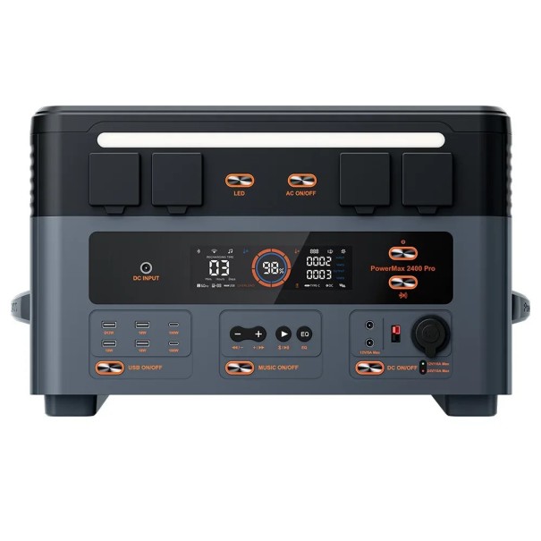 Centralina portatile OSCAL PowerMax 2400 Pro con potenza di 2400 W e altoparlante 2016 Wh LiFePO4 Grigio e Nero Per campeggio e blackout 1