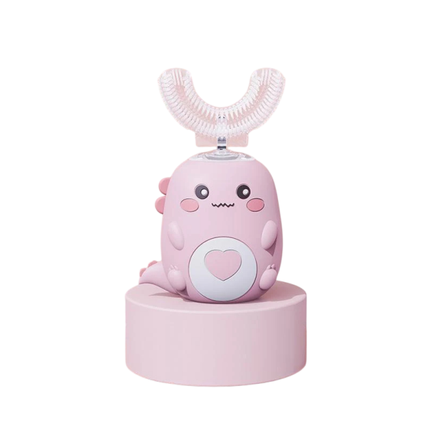 Cepillo de dientes eléctrico infantil en forma de U 360° cepillo sónico de silicona IPX7 recargable 5W para niños de 6 a 12 años silicona rosa