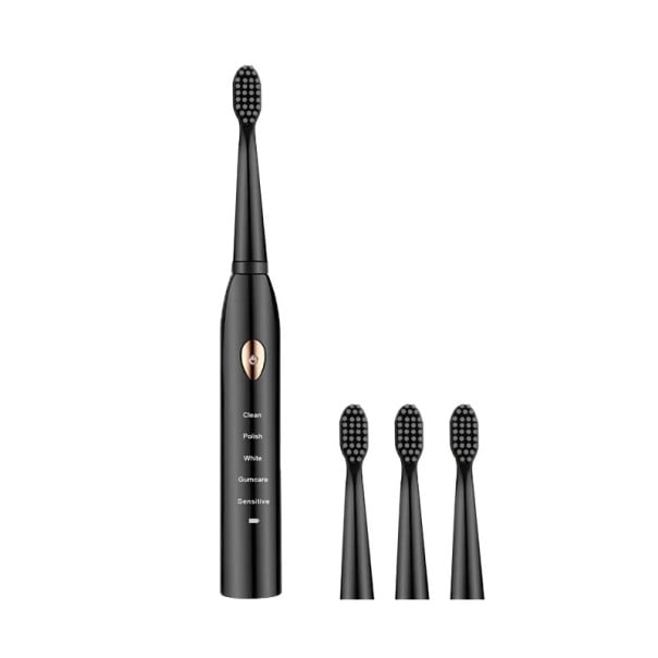 Cepillo de dientes eléctrico para adultos, 5 modos, carga USB, IPX7 resistente al agua, diseño clásico, batería de 600 mAh, cuidado de dientes negro