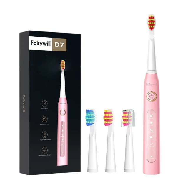 Cepillo de dientes eléctrico sónico con carga USB, resistente al agua IPX7, cabezales de repuesto para adultos, carga rápida, ergonómico. rosa
