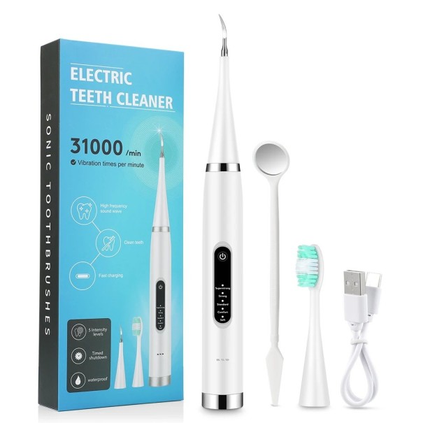 Cepillo de dientes sónico de alta frecuencia con 5 modos ajustables Juego de cepillo de dientes sónico con cabezal afilado reemplazable y espejo Cepillo de dientes eléctrico resistente al agua IPX6 21,5 x 2,5 x 2,5 cm blanco