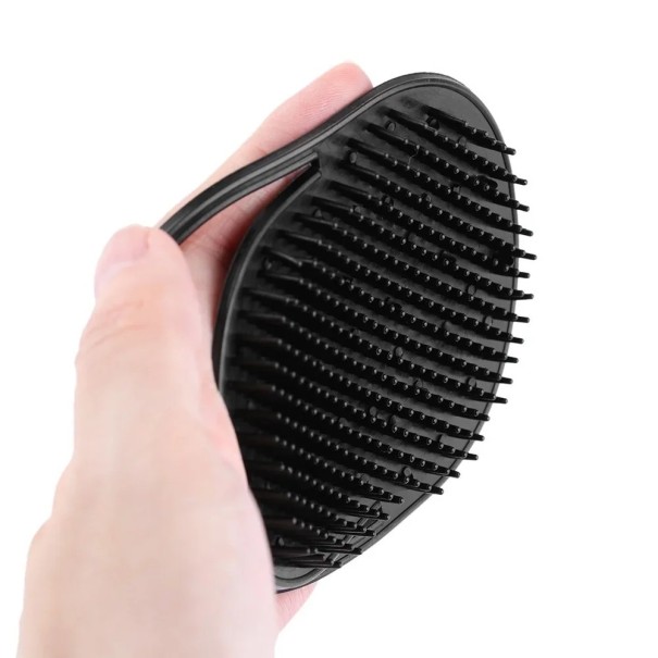 Cepillo de masaje para el cabello en la bañera 10,7 x 5 cm Cepillo negro de champú de mano Masajeador de silicona para el cuero cabelludo y la cara 1