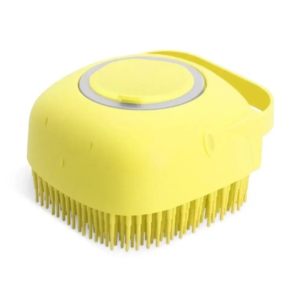 Cepillo de silicona para champú para perros y gatos 80 ml Cepillo de masaje para baño con goma suave para el cuidado del pelaje de mascotas de pelo corto amarillo
