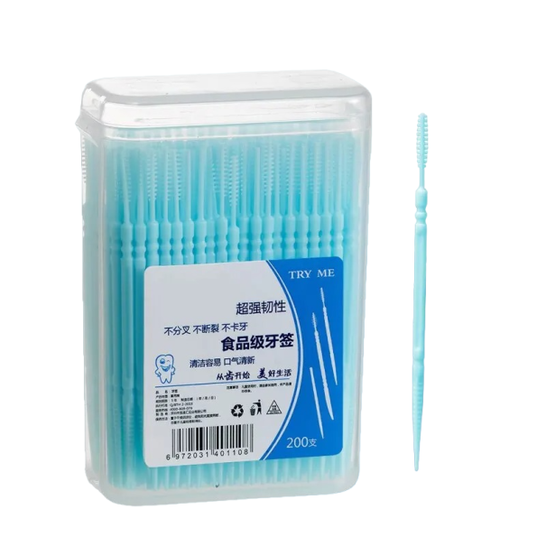 Cepillo interdental de silicona de doble cara Palillo interdental ultrafino 200 uds azul