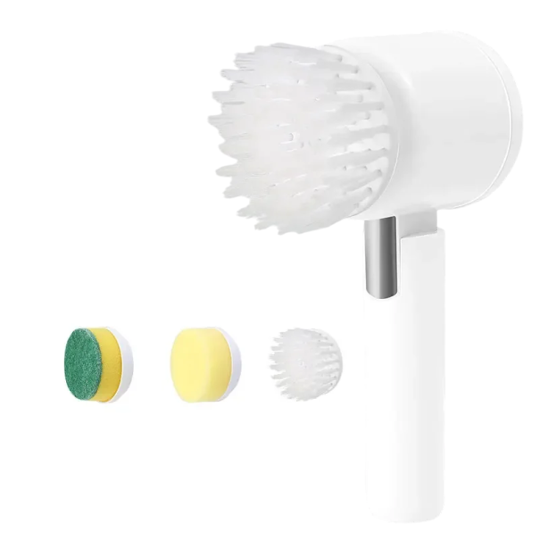Cepillo rotativo eléctrico inalámbrico IPX7 a prueba de agua 3 cabezales intercambiables ABS + nylon Cepillo de limpieza para baño, cocina blanco