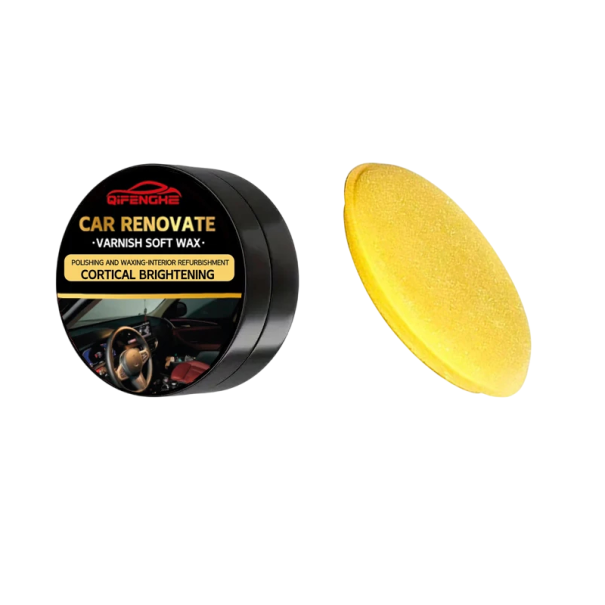 Cera para revitalização de plásticos e pele 50 g com esponja Limpeza de plásticos e pele Restauração do tablier Cosmética automóvel Cuidados com o interior do carro 1
