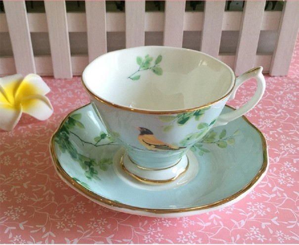 Ceramiczny kubek i spodek naturalny motyw 2 szt 4