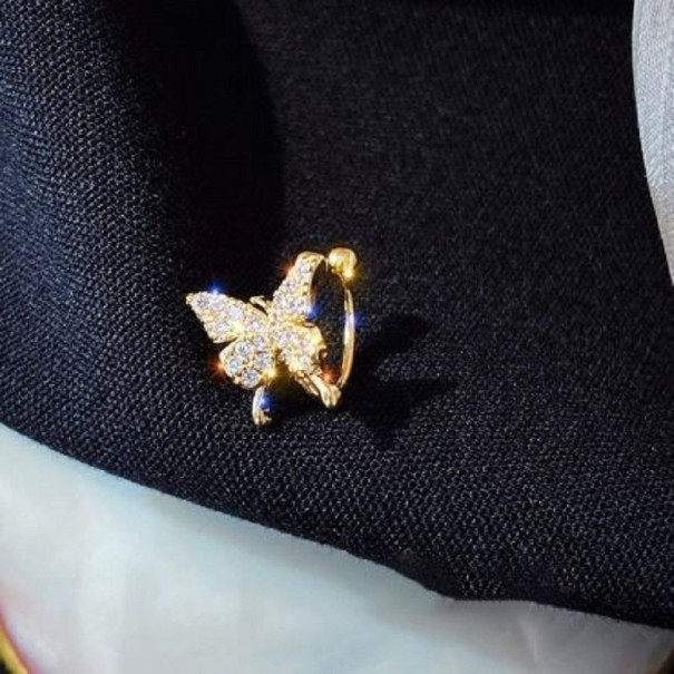 Cercei pentru femei în formă de fluture Decorați cu zirconii strălucitori Inel subțire deschis cu bilă Metal de costume Bijuterie delicată aur
