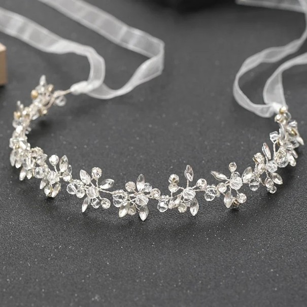 Cerchietto argento con cristalli lunghezza 83 cm Accessorio per capelli da sposa con pietre Cerchietto elegante per sposa e acconciature da cerimonia 1
