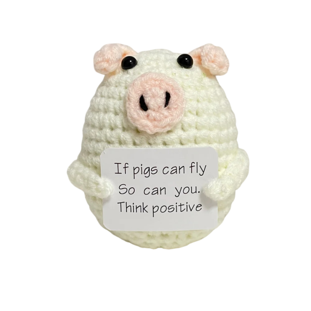Cerdito de crochet para energía positiva Adorno hecho a mano con inscripción motivacional Regalo original para la buena suerte Amuleto para el buen humor beige