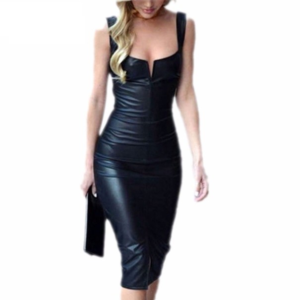Černé šaty z umělé kůže XL