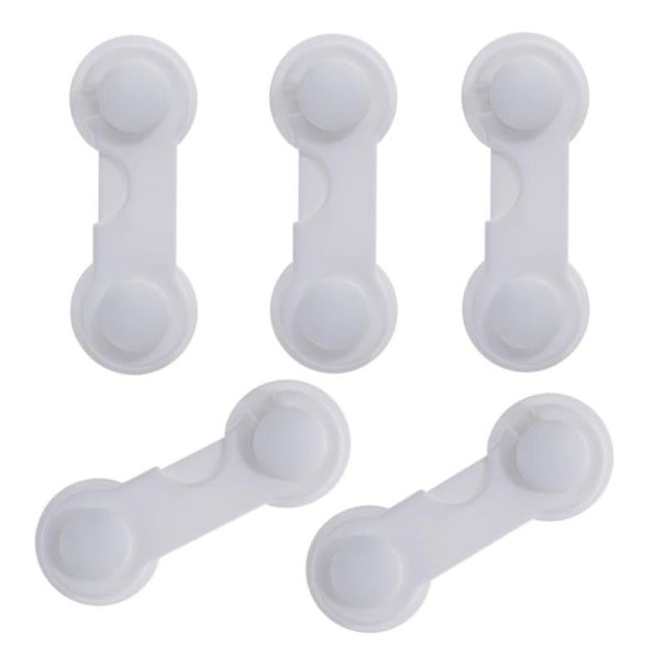 Cerradura de seguridad para muebles 5 pcs Cerradura infantil autoadhesiva para puertas de armarios y cajones con gancho Plástico blanco ABS 1