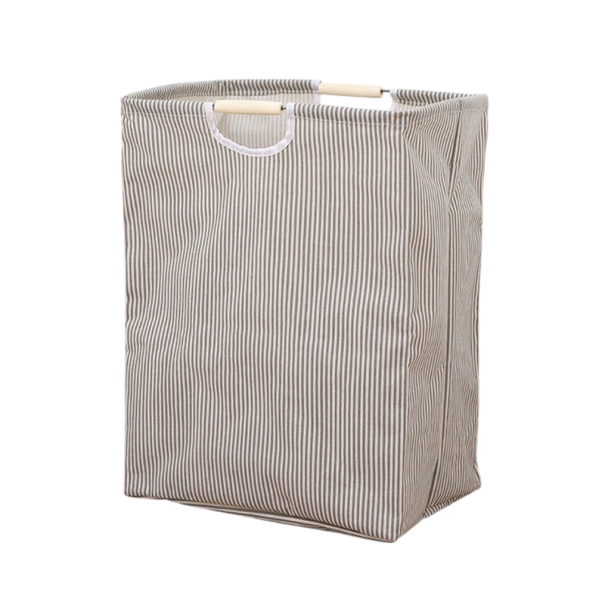 Cesta de lavandería plegable de 40 x 27 x 53 cm, cesta de tela impermeable con asas, diseño de rayas, cesta de almacenamiento para ropa sucia, hogar gris