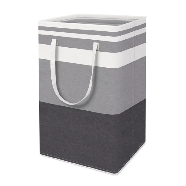 Cesta de ropa plegable 75 l Gris 40 x 30 x 60 cm Tejido impermeable Cesta de almacenaje con tapa Asas Cesta de ropa para baño y dormitorio 1