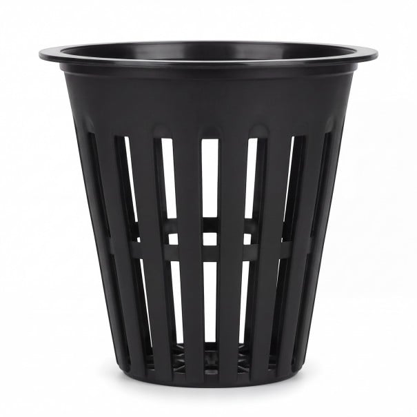 Cestini in rete per idroponica, vasi rotondi a fessura con bordo largo, Ø 5,5 cm, 50 pz, plastici, neri, per piantine e in giardino 1