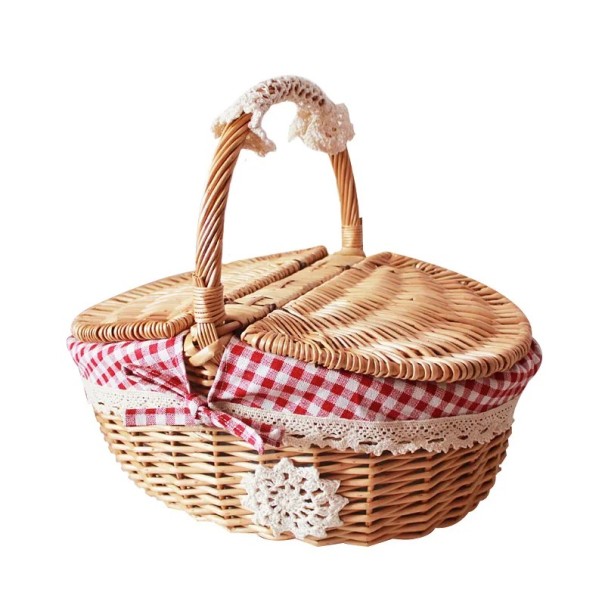 Cesto de vime para piquenique com tampa 25 x 18 x 14 x 13 cm cesto de vime com pega para piquenique e transporte de alimentos vermelho