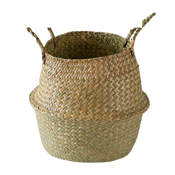 Cesto in vimini di erba marina 25 x 31 x 32 cm Cesto appeso con manici per appendere Cesto di stoccaggio naturale Decorazione per la casa e il balcone 1