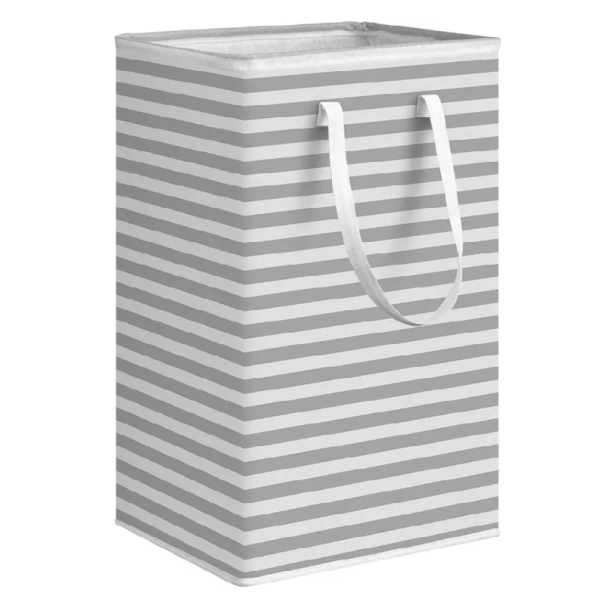 Cesto pieghevole per biancheria 75 l 40 x 30 x 60 cm Grigio a righe Tessuto impermeabile Manico pratico Cesto per la conservazione in bagno Camera da letto Stanza dei bambini 1