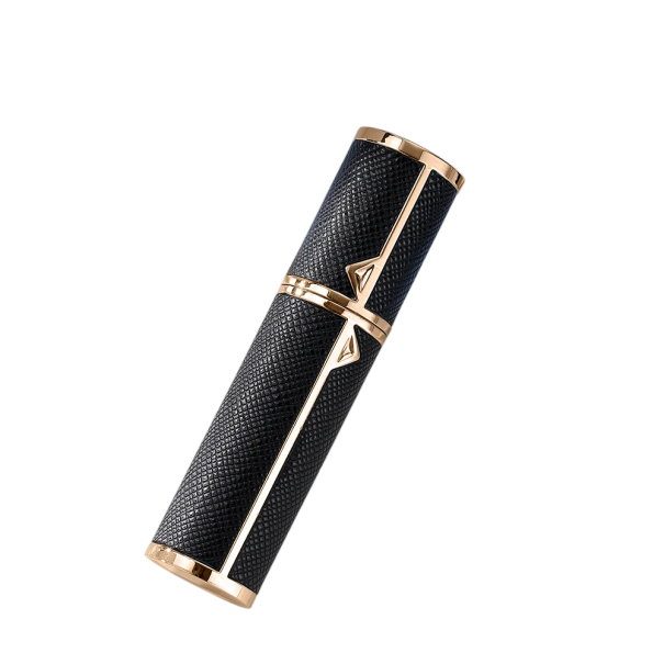 Cestovní atomizér na parfém 5 ml PU kůže a kov s dekorativními zlatými detaily kompaktní flakon pro přenášení vůně černá