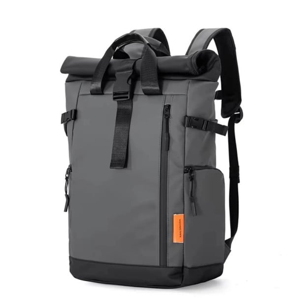 Cestovní batoh na notebook 15,6 palce Rolltop s rozšířením objemu 20-25 l Oxford voděodolný 28 x 15 x 50 cm Na cesty do školy i práce šedá