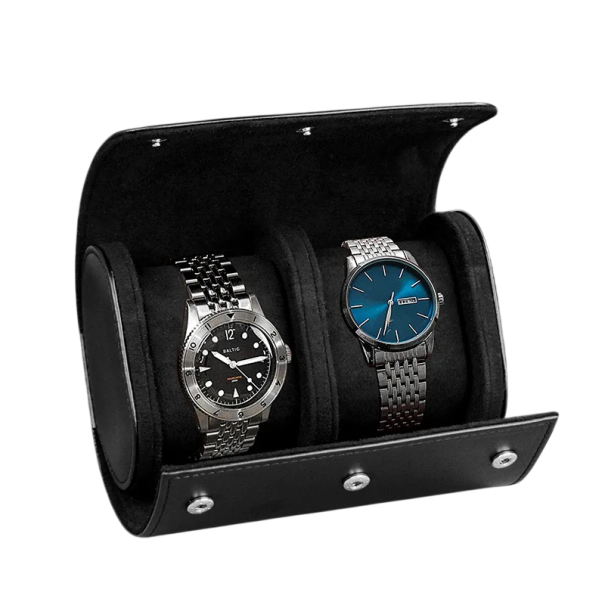 Cestovní pouzdro na hodinky s 2 sloty a odnímatelnými polštářky 15x10x7 cm PU kůže semišový vnitřek pro cesty černá