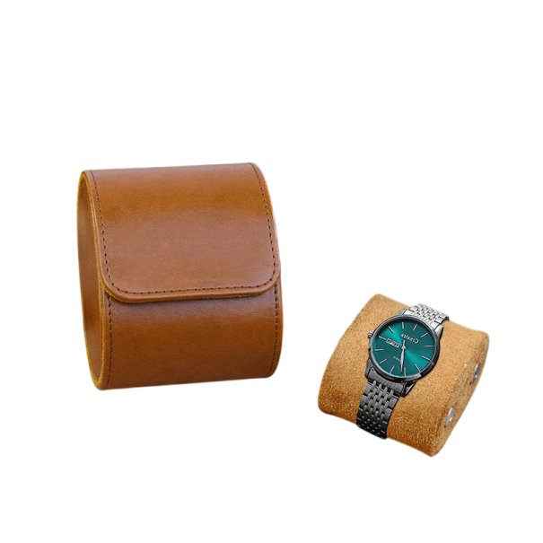 Cestovní pouzdro na hodinky s odnímatelným polštářkem 8x10x7 cm PU kůže semišový vnitřek pro uložení na cesty hnědá