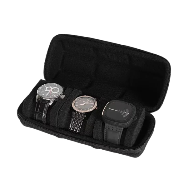 Cestovní pouzdro na hodinky se 3 sloty pro hodinky do 5,5 cm ochranný organizér více barev přenosný box na cesty černá